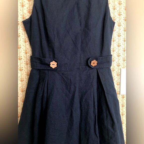 Modcloth Something Sixties Linen Cotton Navy Retro A-Line Sleeveless Dress | 00 - Picture 4 of 7
